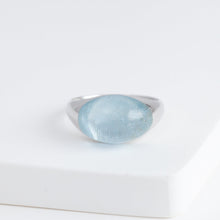 Load image into Gallery viewer, Mini rock round blue aquamarine ring - silver