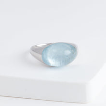 Load image into Gallery viewer, Mini rock round blue aquamarine ring - silver
