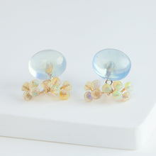 Load image into Gallery viewer, Fairy cabochon aquamarine and opal earrings