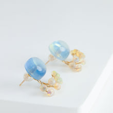 Load image into Gallery viewer, Fairy cabochon aquamarine and opal earrings