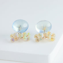 Load image into Gallery viewer, Fairy cabochon aquamarine and opal earrings