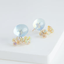 Load image into Gallery viewer, Fairy cabochon aquamarine and opal earrings