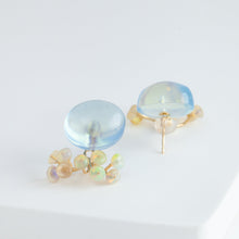 Load image into Gallery viewer, Fairy cabochon aquamarine and opal earrings
