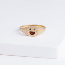Load image into Gallery viewer, Small happy face signet ring with sparkly cheeks
