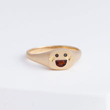 Load image into Gallery viewer, Small happy face signet ring with sparkly cheeks