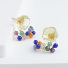 Load image into Gallery viewer, Fairy lemon quartz flower and mixed stone earrings