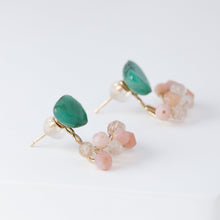 Load image into Gallery viewer, Fairy emerald and pink stone earrings
