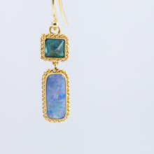 Load image into Gallery viewer, One-of-a-kind tourmaline and boulder opal earrings