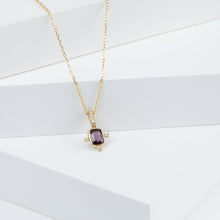 Load image into Gallery viewer, Tiny burgundy rectangular spinel and diamond necklace (with diamond bail)