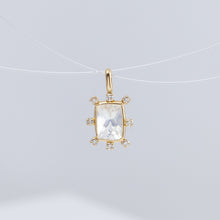 Load image into Gallery viewer, Tiny rectangular rainbow moonstone and diamond necklace