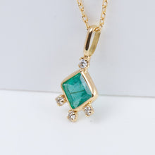 Load image into Gallery viewer, Tiny square emerald and diamond necklace