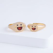 Load image into Gallery viewer, Small happy face signet ring with sparkly cheeks