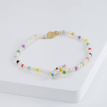 Load image into Gallery viewer, Moon charm pearl and colorful gemstones beads bracelet