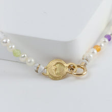 Load image into Gallery viewer, Moon charm pearl and colorful gemstones beads bracelet