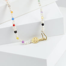 Load image into Gallery viewer, Clover charm pearl and colorful gemstones beads necklace (65cm)