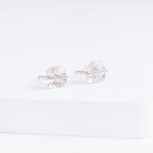Load image into Gallery viewer, Band one-of-a-kind platinum iridescent morganite studs