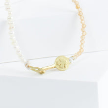 Load image into Gallery viewer, Clover charm pearl, apatite and citrine beads necklace