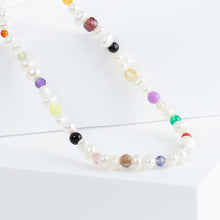 Load image into Gallery viewer, Clover charm pearl and colorful gemstones beads necklace (65cm)