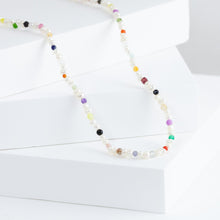 Load image into Gallery viewer, Clover charm pearl and colorful gemstones beads necklace (65cm)