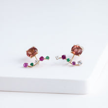Load image into Gallery viewer, Rich Fairy pink tourmaline and mixed precious stones earrings