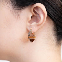 Load image into Gallery viewer, Crest sepia landscape agate Lotus earrings