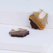 Load image into Gallery viewer, Crest sepia landscape agate Lotus earrings