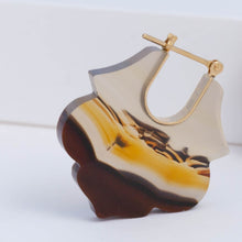 Load image into Gallery viewer, Crest sepia landscape agate Lotus earrings
