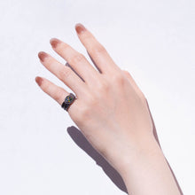 Load image into Gallery viewer, Oxidized silver large infinity feather ring with Kyocera opal
