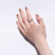 Load image into Gallery viewer, Gold large infinity feather ring with Ethiopian opal