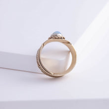 Load image into Gallery viewer, Gold large infinity feather ring with Ethiopian opal