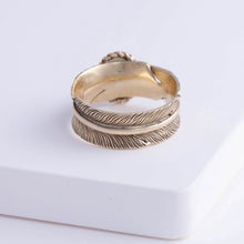 Load image into Gallery viewer, Gold large infinity feather ring with Ethiopian opal