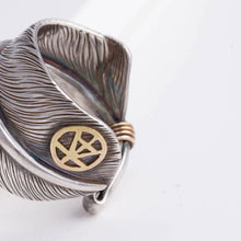 Load image into Gallery viewer, Oxidized silver large feather ring with logo