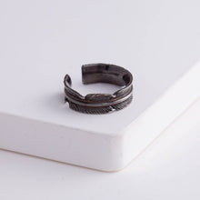 Load image into Gallery viewer, Oxidized silver infinity feather ear cuff (medium)
