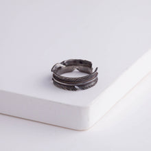Load image into Gallery viewer, Oxidized silver infinity feather ear cuff (medium)