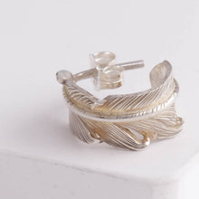 Load image into Gallery viewer, Silver feather hoop earrings