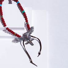 Load image into Gallery viewer, Medium mokume eagle necklace with cross pendent and trade beads