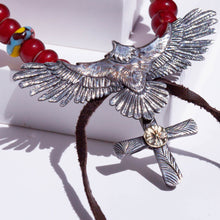 Load image into Gallery viewer, Medium mokume eagle necklace with cross pendent and trade beads