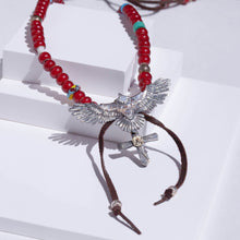 Load image into Gallery viewer, Medium mokume eagle necklace with cross pendent and trade beads