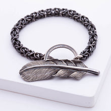 Load image into Gallery viewer, Large feather Byzantine chain bracelet