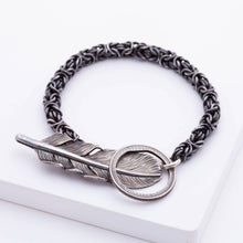 Load image into Gallery viewer, Large feather Byzantine chain bracelet