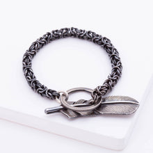 Load image into Gallery viewer, Large feather Byzantine chain bracelet