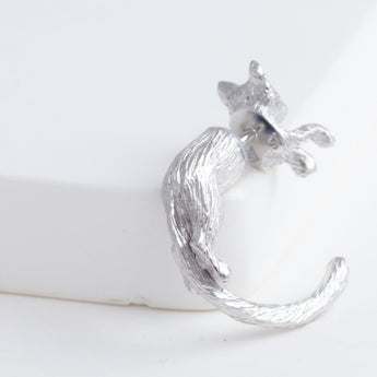 Cat through earring (rhodium plated silver)