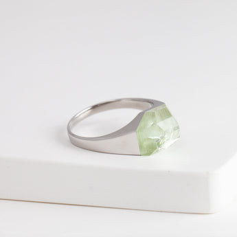 Mini rock crystal green aquamarine ring - silver