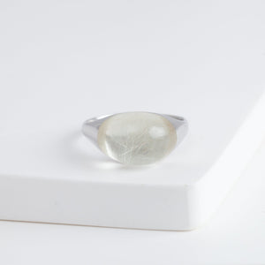 Mini rock round silver rutilated quartz ring - silver