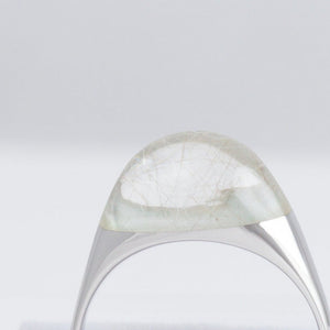 Mini rock round silver rutilated quartz ring - silver