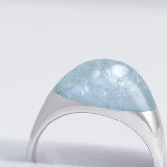 Mini rock round blue aquamarine ring - silver