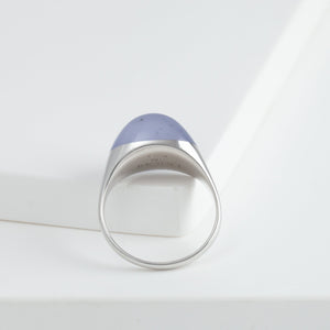 Mini rock round blue chalcedony ring - silver