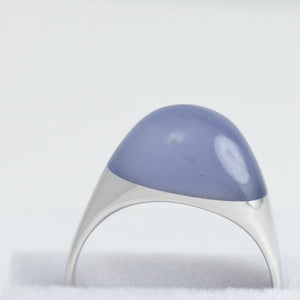 Mini rock round blue chalcedony ring - silver