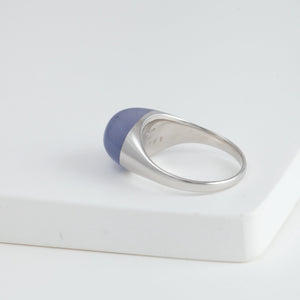 Mini rock round blue chalcedony ring - silver