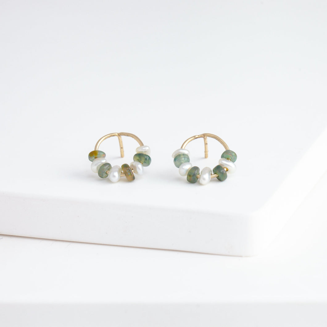 Half moon opal and pearl studs (small)